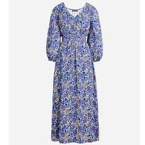 NWT J. Crew midi dress, size small, blue and yellow fête floral, long sleeve